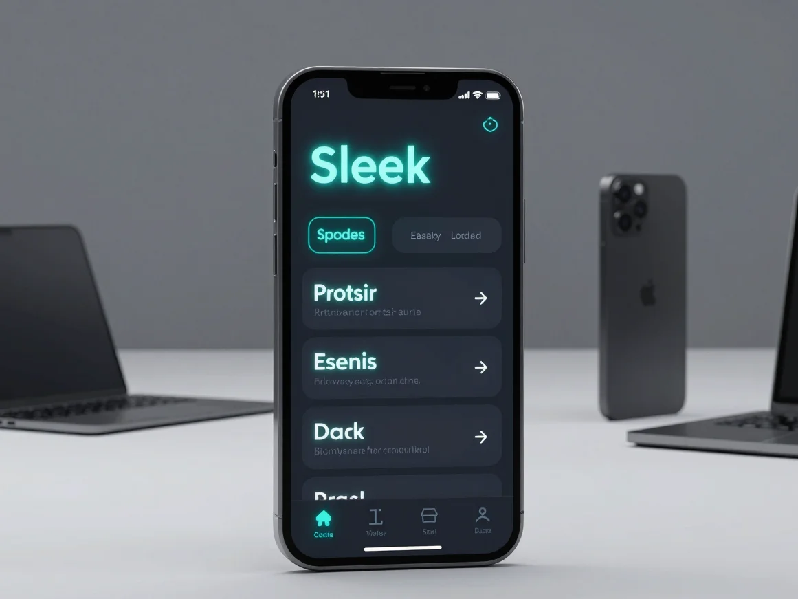 Sleek smartphone mockup displaying a clean operational mobile app interface with crisp typography and glowing cyan highl